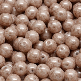Round Druck Beads 6mm Picasso  vintage pink, per 10 gr.
