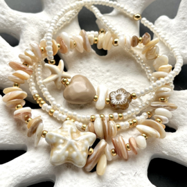 Schelp kralen chipstone Natural white-beige-brown, c.a 70 stuks