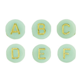 Letterkralen van acryl mix Mint green-gold, 200 stuks