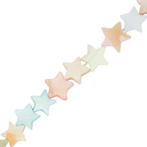 Schelp kralen ster Multicolour pastel, per 5 stuks