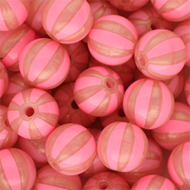 12 mm DQ acryl kralen met strepen Coral pink-peach pink, per stuk