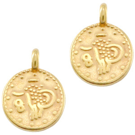 Bedels DQ metaal muntje goud, 9.5x7.5mm (nikkelvrij), 1 stuk