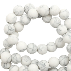 Natuursteen kralen mat met marble look White 8mm, per stuk