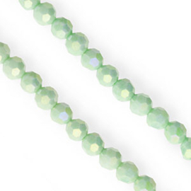 Top facet kraal 6x4mm Light green-AB coating, c.a. 66 stuks