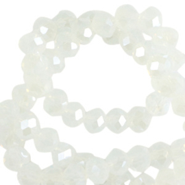 Facet kralen 8x6 mm disc Milky crystal-pearl shine coating, per stuk