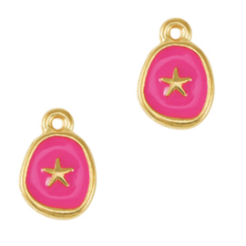 Bedels DQ metaal zeester Goud-neon fuchsia pink, 1 stuk