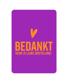 Wenskaart - Bedankt Voor Je Leuke Bestelling! (Paars/Oranje), per 5 stuks