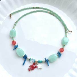 Inspiratie Turquoise-Rood ketting