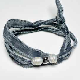 Sieraden lint Shimmery Grey, 70 cm