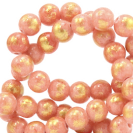 Natuursteen kralen Coral pink-gold 6mm, 20 stuks