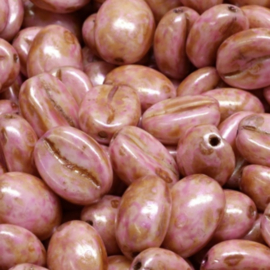 Coffee Bean Beads, Picasso pink, c.a. 16 stuks