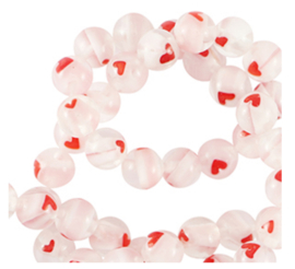 Millefiori kralen hart 6mm Transparent-red, per stuk