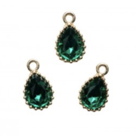 Hanger druppel strass Smaragd groen/goud (nikkelvrij), 1 stuk