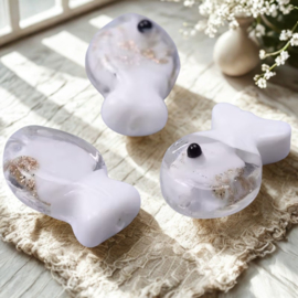 Vis glas kraal 20x13mm Gold-White, per stuk.