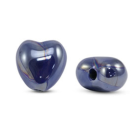 DQ Grieks keramiek kralen hart Dark blue 15x16mm, per stuk