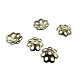 Kralenkapje 6mm Bloem Oud goud, 5 stuks