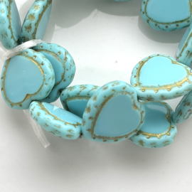 Heart 18 mm Valentine shine/old patina Turquoise, 1 stuk