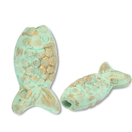 DQ Grieks keramiek kralen vis Mint green-gold, per stuk