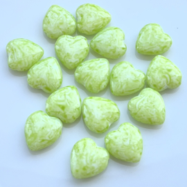 Heart beads 15x16mm Fluor green, 4 stuks