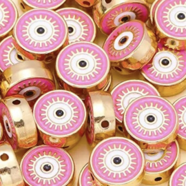 Metaal Evil eye Gold-Pink 12mm, 1 stuk