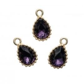 Hanger druppel strass Amethyst/goud (nikkelvrij), 1 stuk
