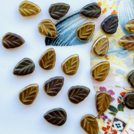 Mint leaf beads 10x8mm Brown-Green-Gold, c.a. 22 stuks