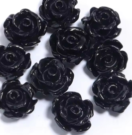 Roosjes kralen 12mm Black, per stuk