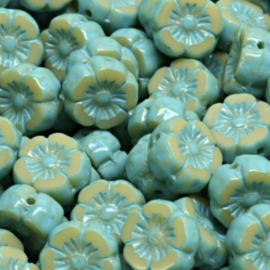 TCB Hawaian Flowers Turquoise 8mm, per 10 stuks
