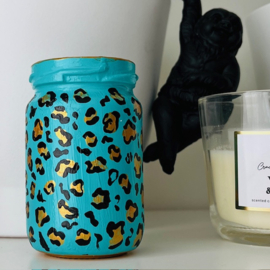 Leopard Pink vaasje Turquoise-Goud, 50x78mm