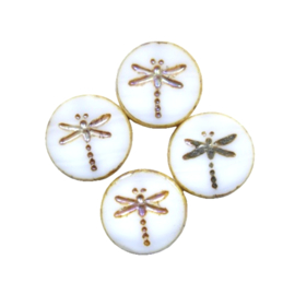 Dragonfly White Alabaster AB 17mm, 4 stuks