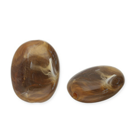 Acryl kralen ovaal Dark brown-white, per stuk