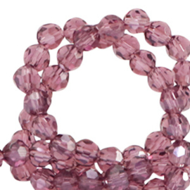 Facet kralen rond 4mm Aubergine purple-pearl shine coating, per stuk
