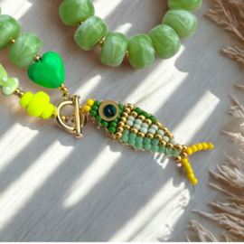 DIY pakket kralenvisje Yellow-Green, c.a. 10 verschillende visjes