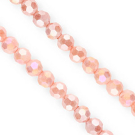 Top facet kraal 6x4mm Salmon pink-AB coating, c.a. 66 stuks
