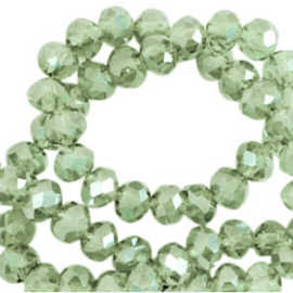 Top facet kraal 6x4mm Citrus green-pearl shine coating, 20 stuks