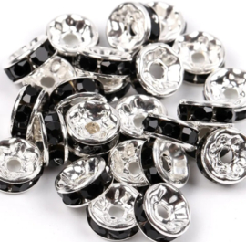 Strass rondellen Zilver-Black 8mm, 4 stuks