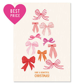 Sieraden kaartje "Have a bowtiful Christmas!" Light beige-pink-red-warm orange , per stuk