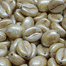 Coffee Bean Beads, Picasso ecru, c.a. 16 stuks
