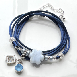 DIY pakket Blauwe bloem-Zilver armband