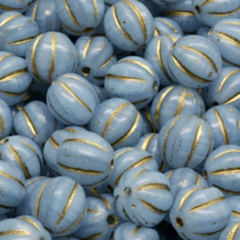 Melon Round Soft blue-gold 8mm, 10 stuks