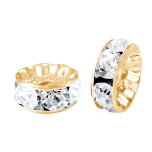 Strass kralen rondellen 8mm Gold-crystal, 2 stuks