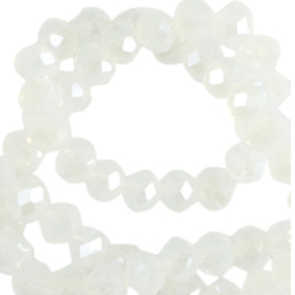 Top facet kraal 6x4mm Milky crystal-pearl, c.a. 40 stuks