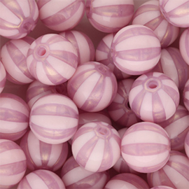 12 mm DQ acryl kralen met strepen Vintage pink, per stuk