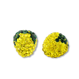 Acryl kralen met strass citroen Yellow-dark green 14mm, per stuk