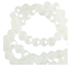 Top facet kraal 8x6mm Milky crystal-pearl, c.a. 34 stuks