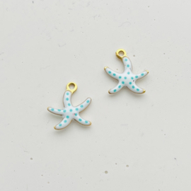 Bedels metaal zeester Dots White-Turquoise-gold, 1 stuk