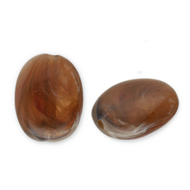 Acryl kralen ovaal Brown-white, per stuk