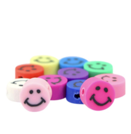 Polymeer kralen Smiley 10mm, 10 stuks