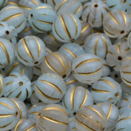 Melon Round Turquoise blue-White-gold 8mm, 10 stuks