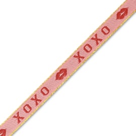 Lint met tekst "xoxo" Pink-red, 1 meter